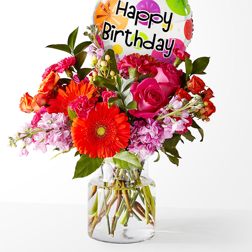 Fiesta Bouquet with Birthday Balloon – Flowers On Fourteenth, Washington DC