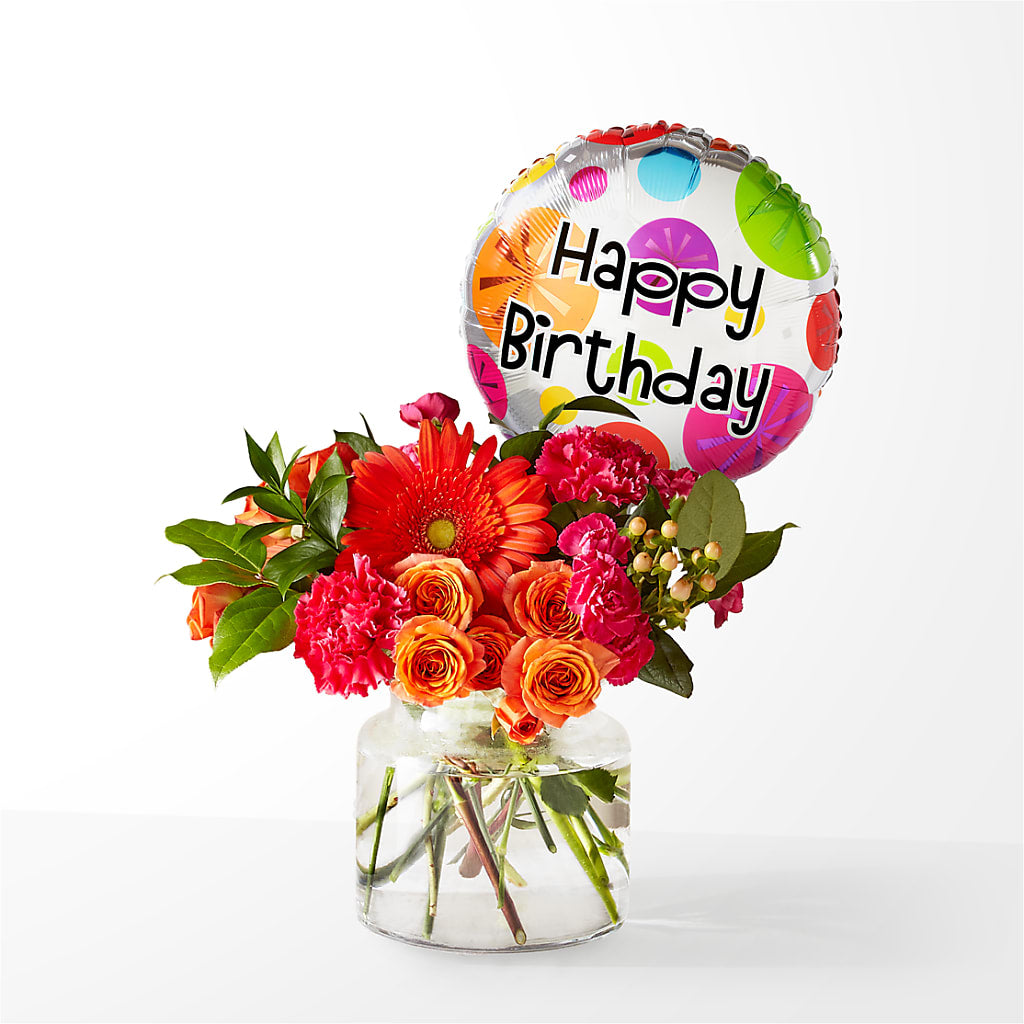 Fiesta Bouquet with Birthday Balloon – Flowers On Fourteenth, Washington DC