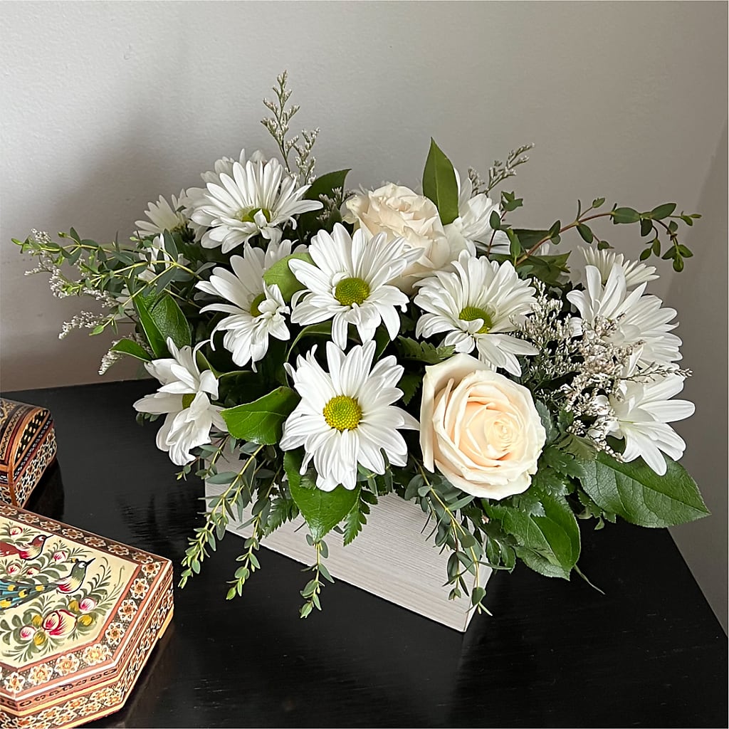Fresh Linen Box Bouquet – Flowers On Fourteenth, Washington DC