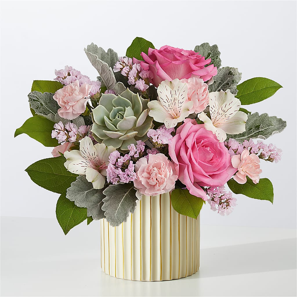 Dusty Rose Bouquet with Ivory Vase – Flowers On Fourteenth, Washington DC