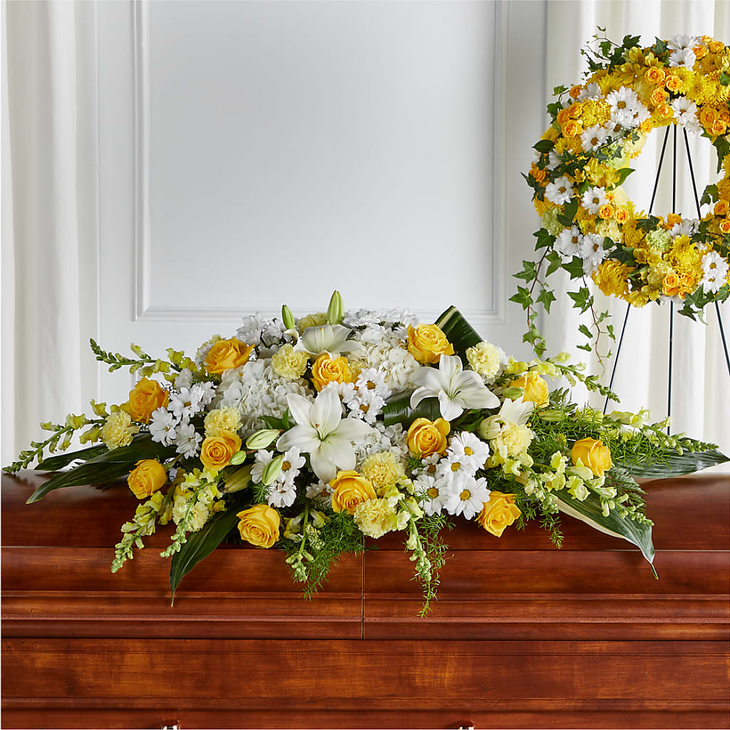 Golden Harmony Casket Spray – Flowers On Fourteenth, Washington DC