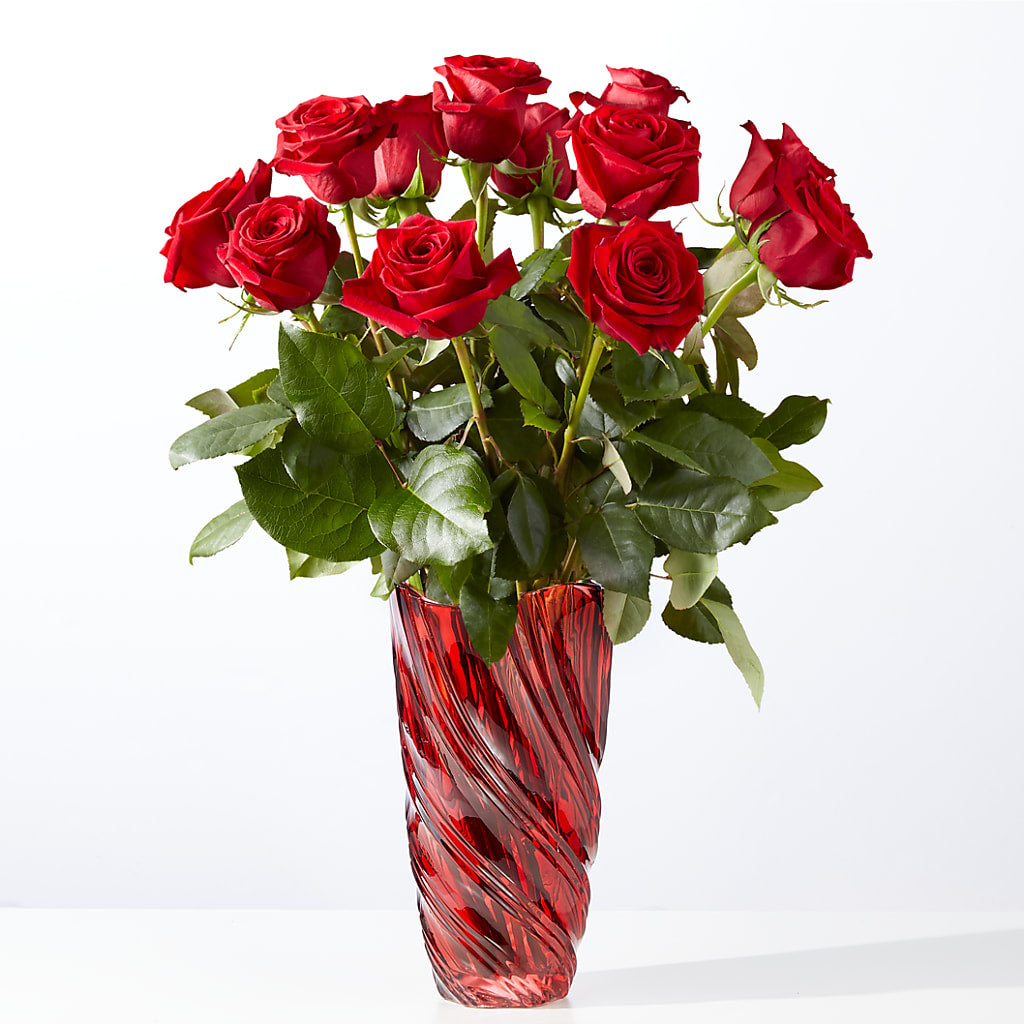Classic Love Red Rose Bouquet with Luxe Swirl Vase – Flowers On Fourteenth, Washington DC