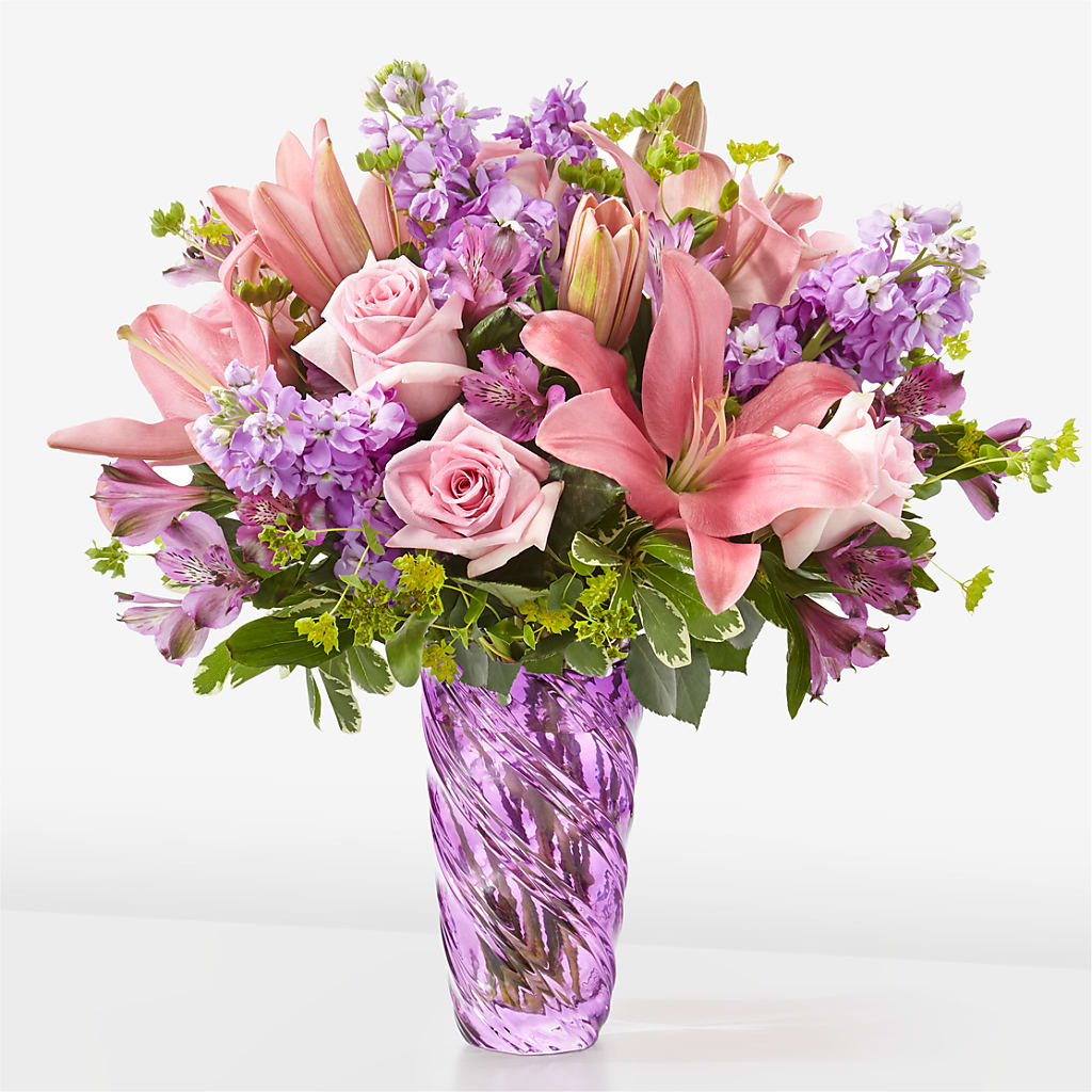 Precious Petals Bouquet with Luxe Swirl Vase – Flowers On Fourteenth, Washington DC